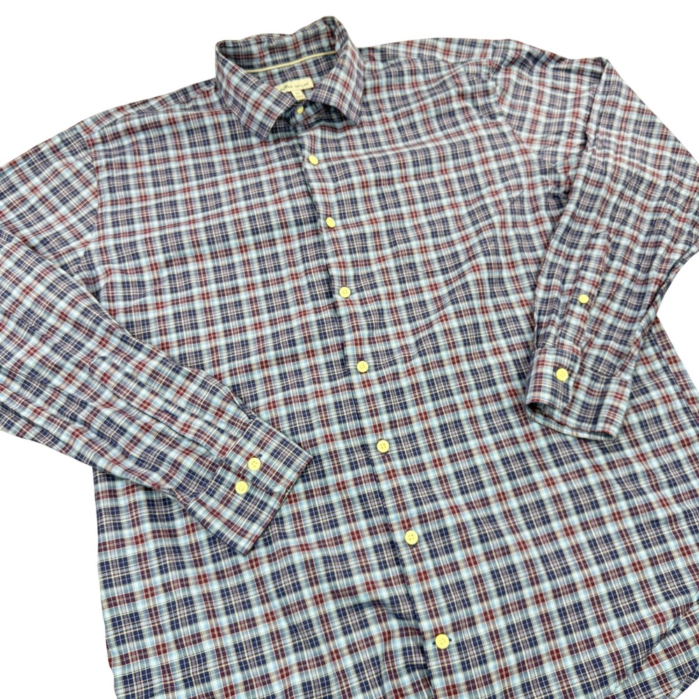 Peter Millar Mens XL Plaid Long Sleeve Button Down Cotton Shirt MF21W204CSL Blue